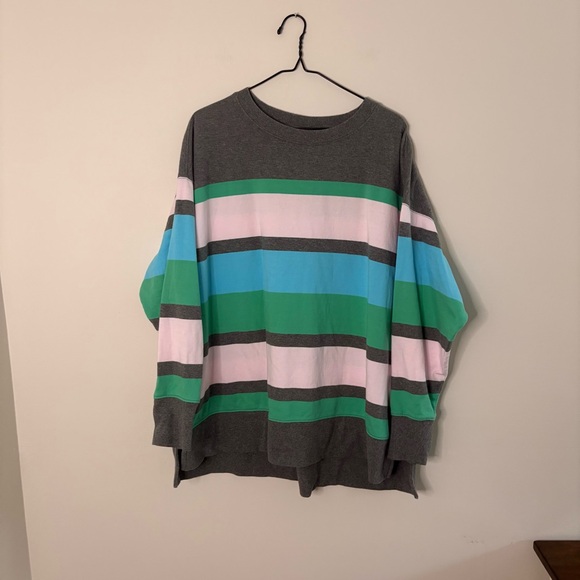 Cabana by crown & ivy Multicolor Striped Crewneck Sweater Teal 1X Womens - Picture 1 of 8